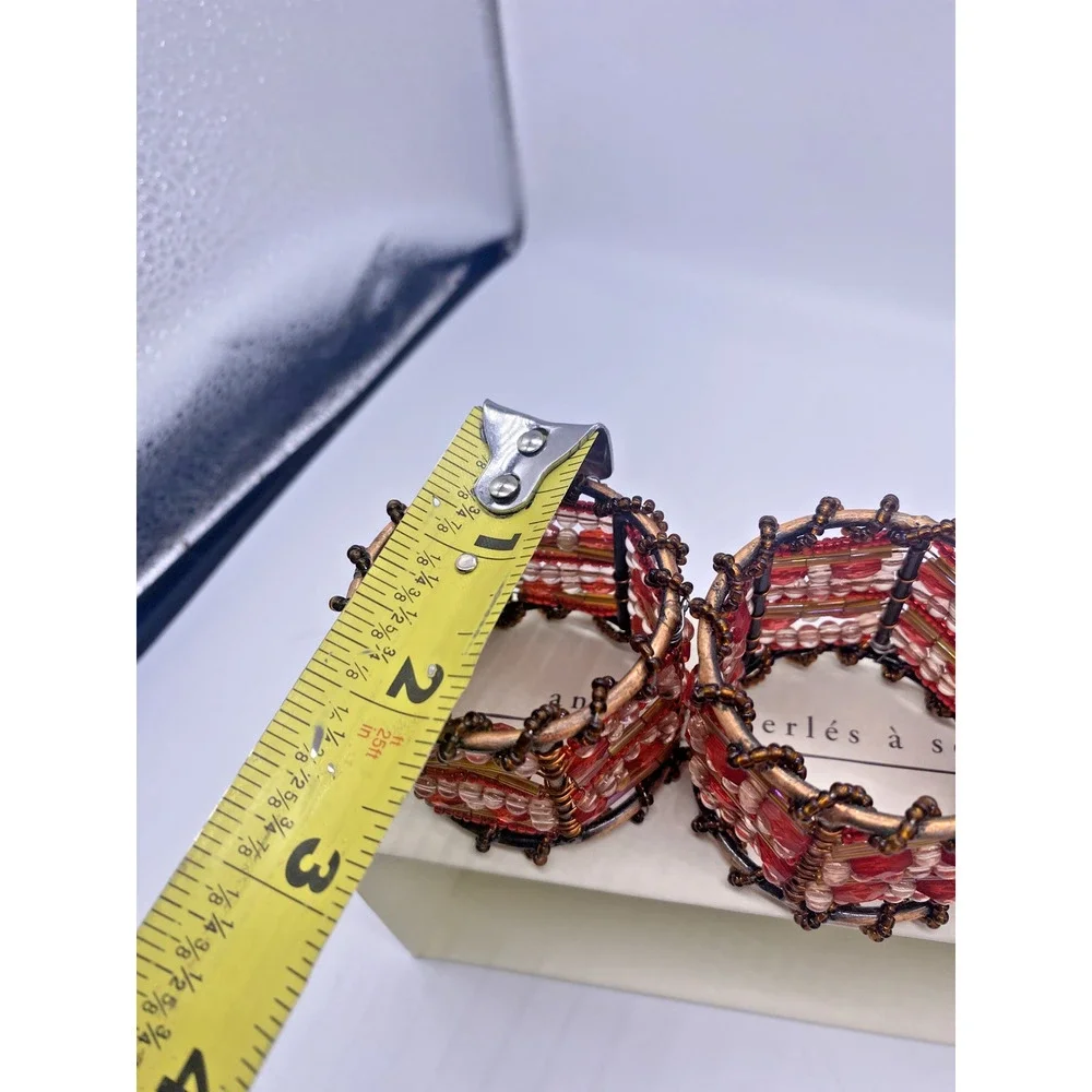 Pier 1 Imports Napkin Rings Moroccan Beaded Brown Red Y2K Boho Earthy Retro NEW